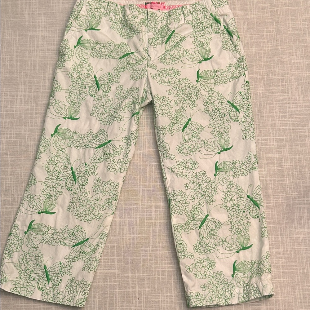 Lilly Pulitzer white pants with green embroidery